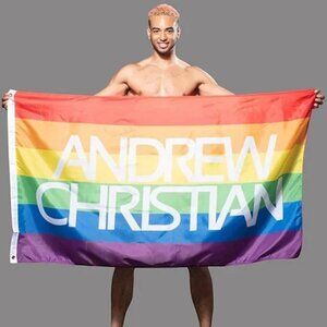 Andrew Christian  "LGBTQ" Striped PRIDE Flag - Rainbow Colors - 59"s L x 35.5"w
